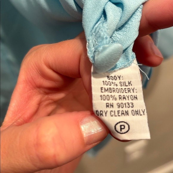 Bob Mackie Light Blue Wearable Art Shirt cut-out medium silk elegant western - Picture 14 of 14